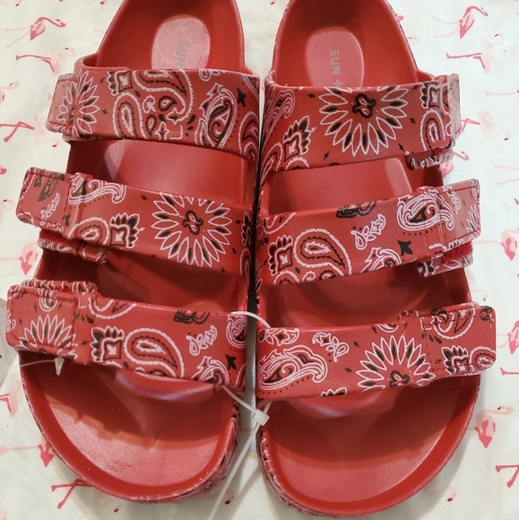 Sun ÷ Stone Bowie Red Bandana Sandles - Picture 2 of 7